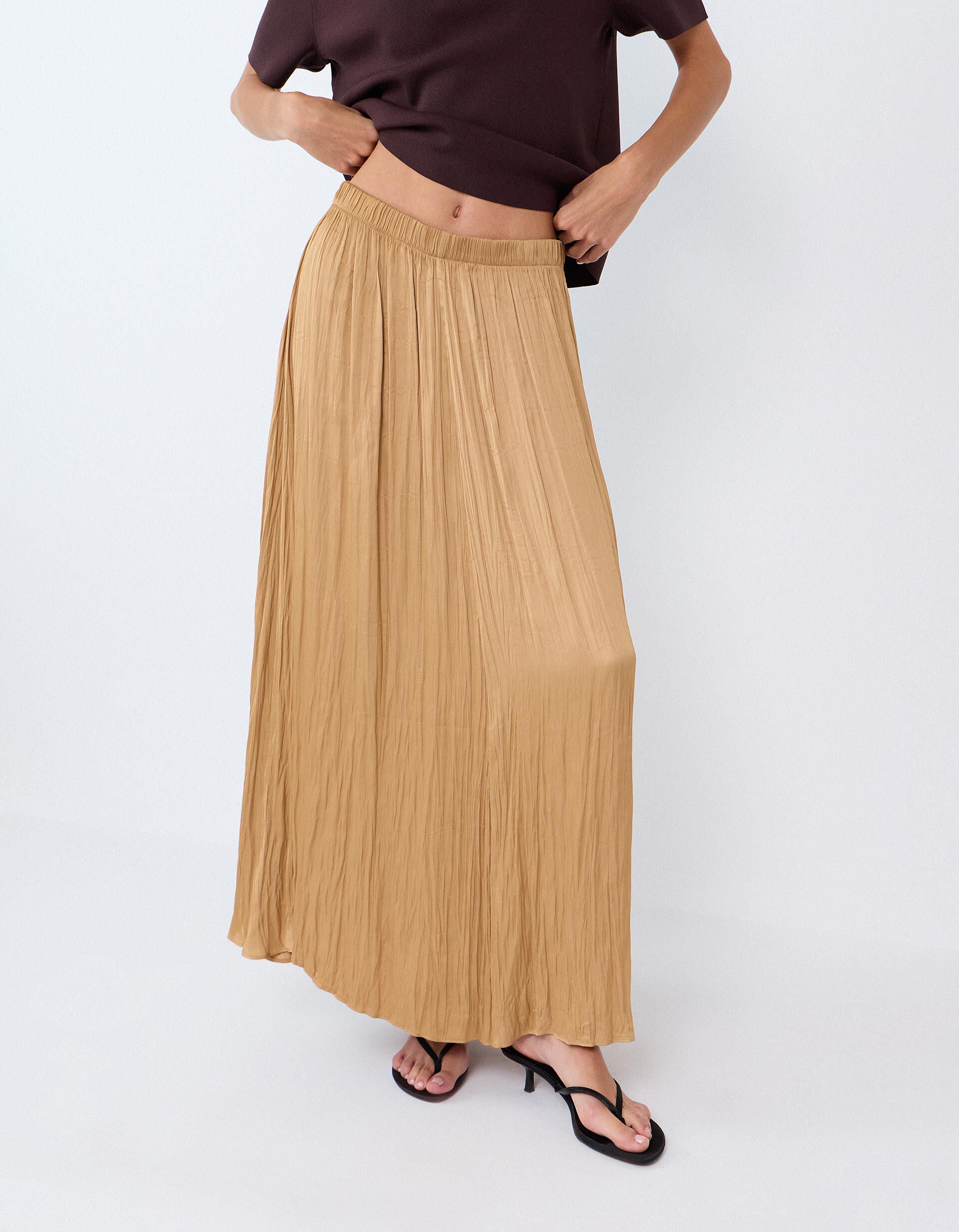 Comprar Online Saia Midi Fluida, Mulher, Bege