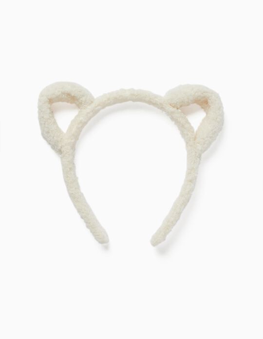 Sherpa Alice Band with Ears for Girls, White