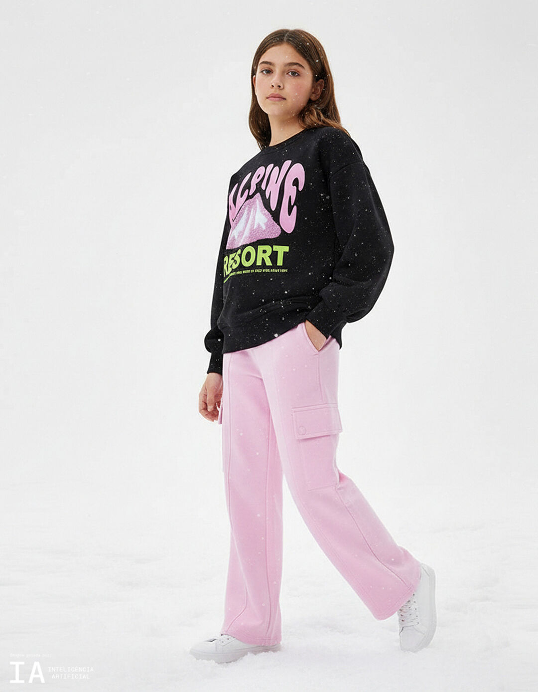 Calças Cargo, Menina, Rosa Claro