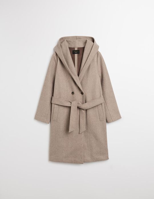 Comprar Online Casaco Comprido com Capuz, Mulher, Bege 
