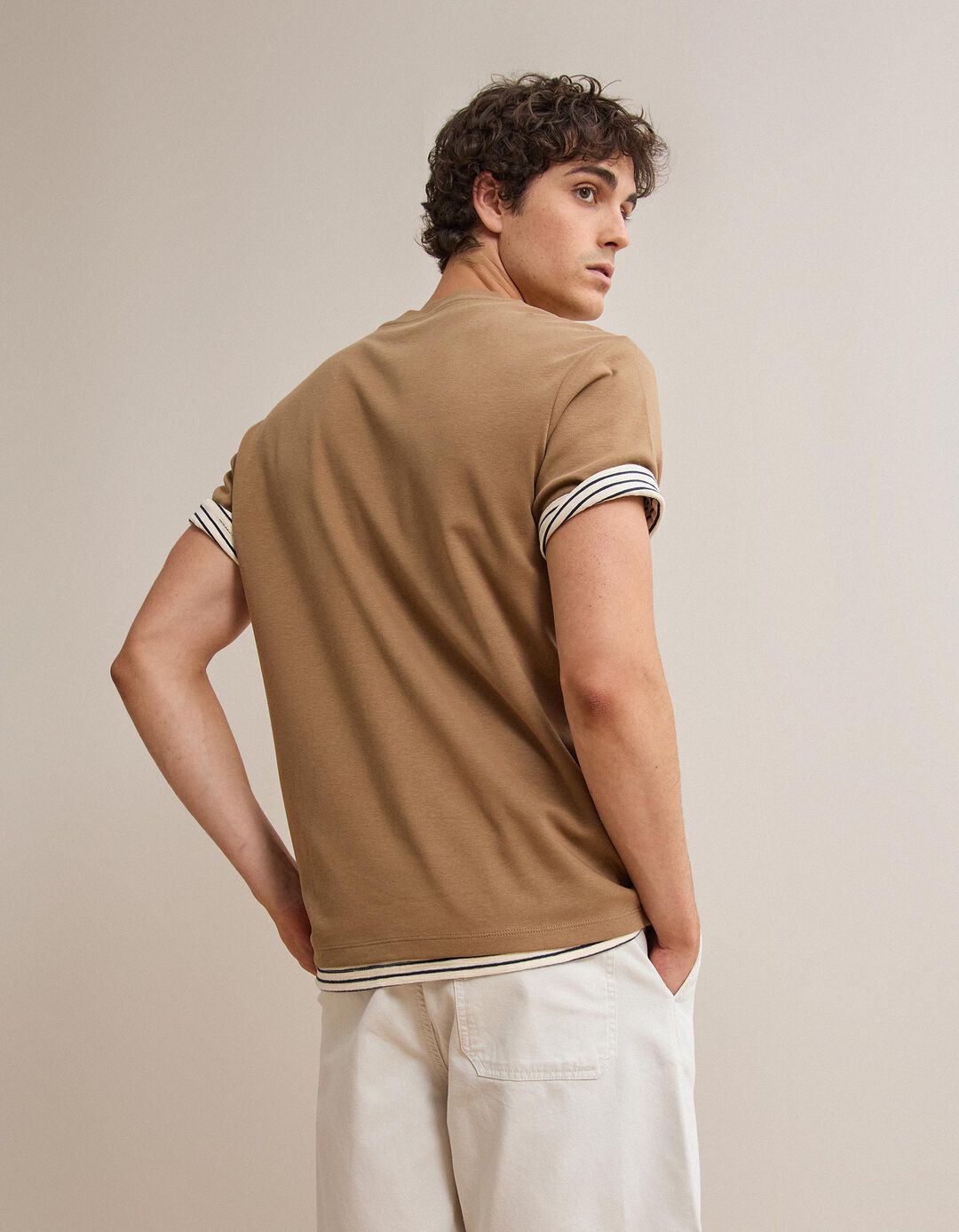 T-shirt Interlock, Homem, Bege