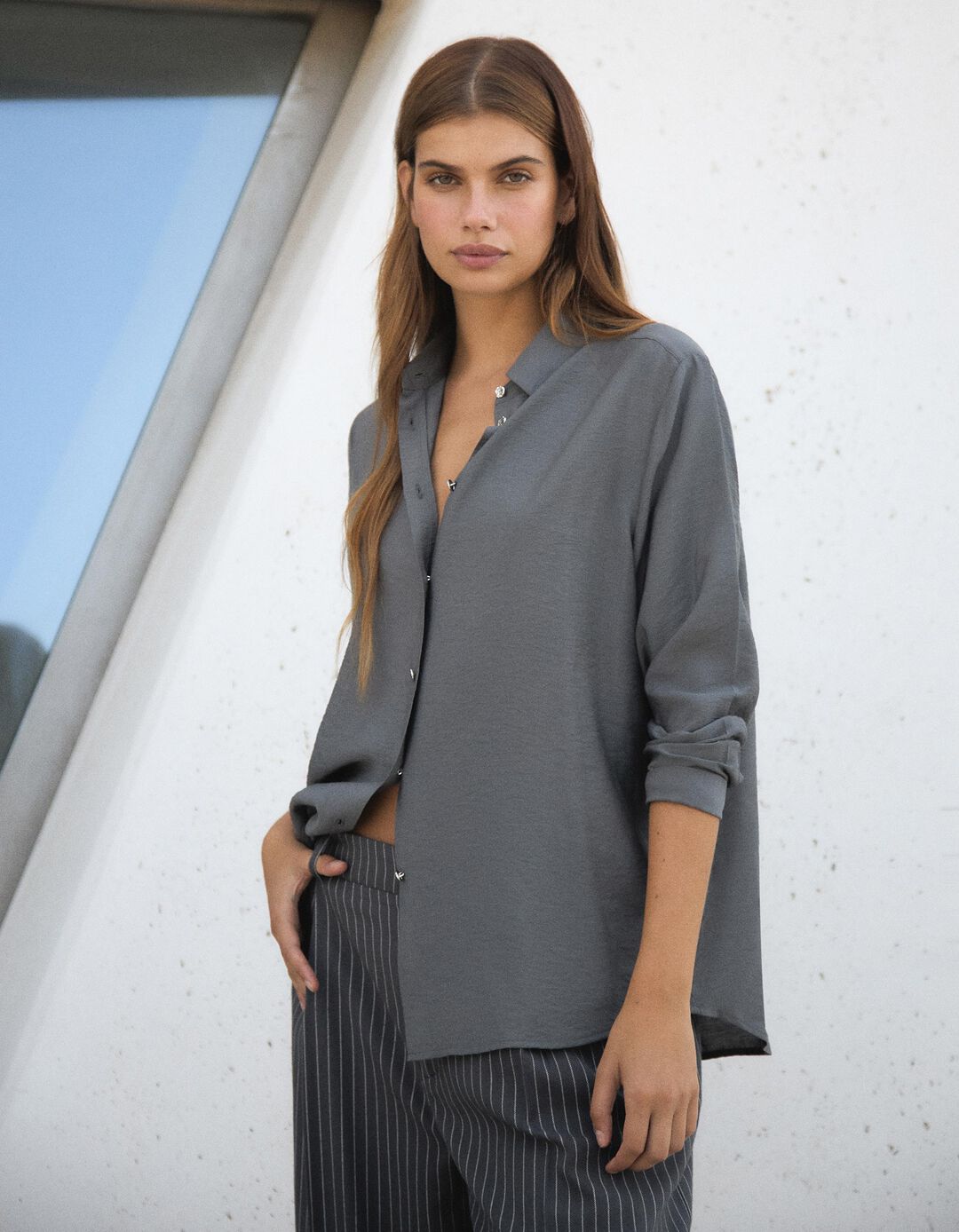 Camisa, Mulher, Cinzento Escuro