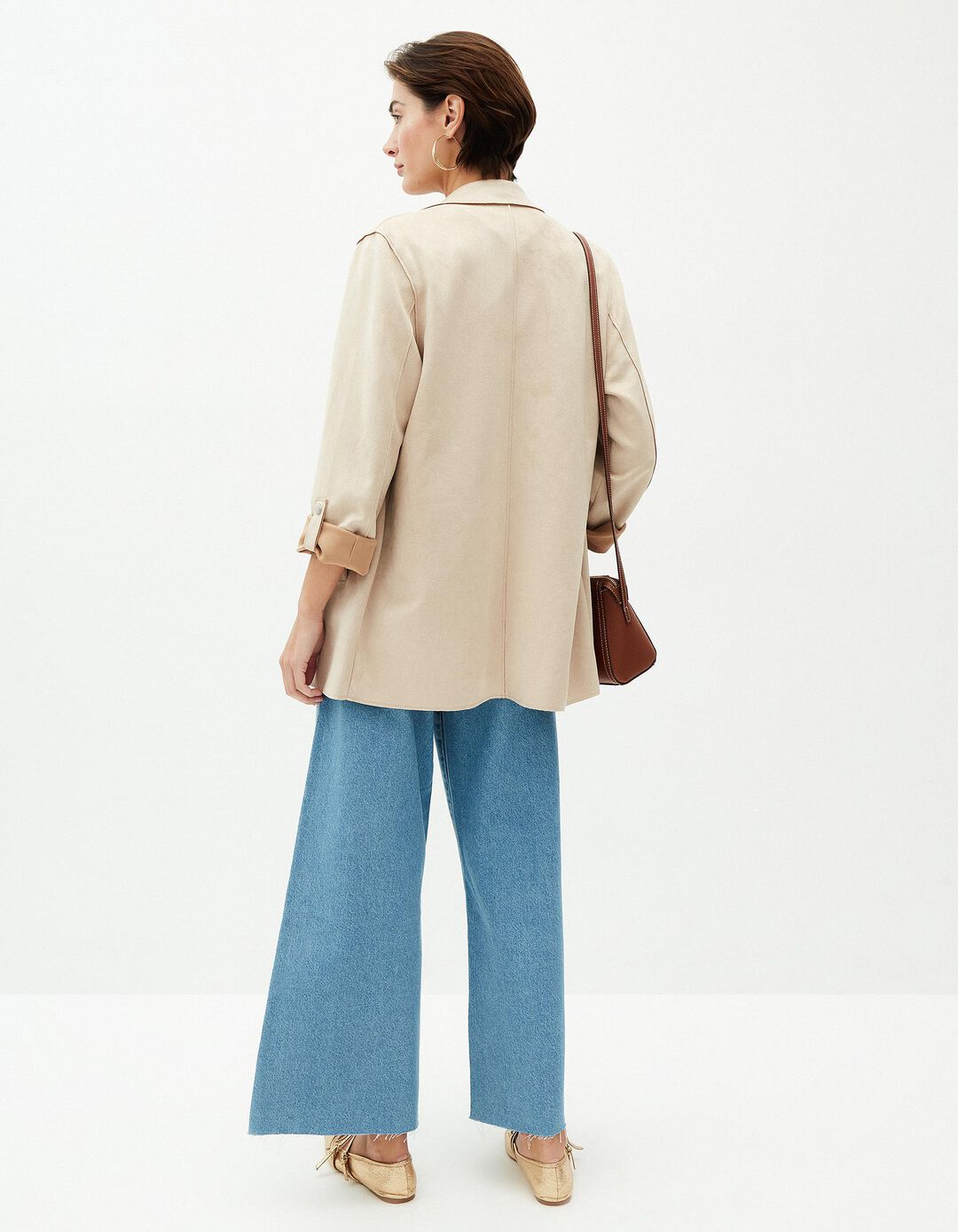 Blazer Efeito Camurça, Mulher, Bege Claro