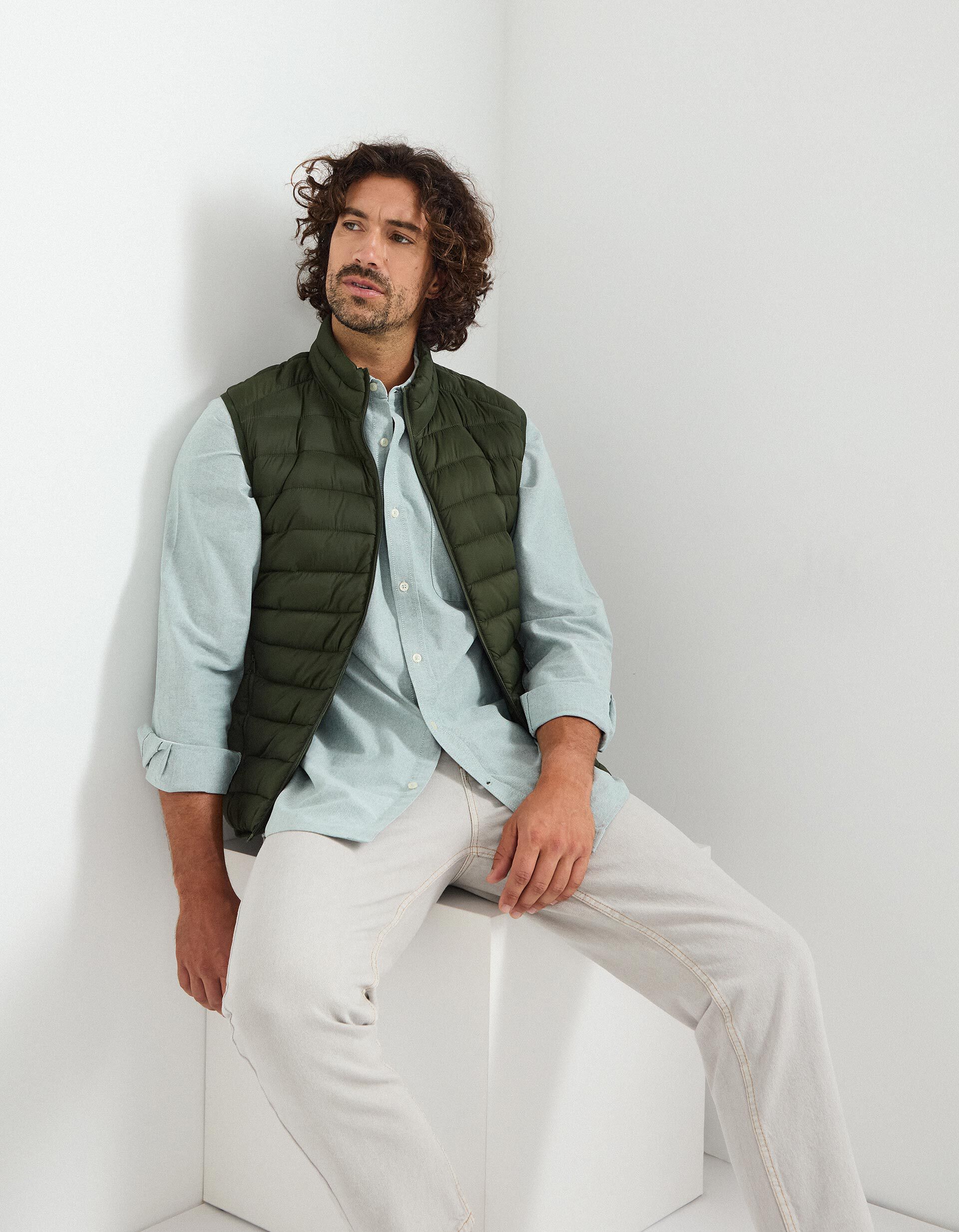 Colete Acolchoado, Homem, Verde Escuro