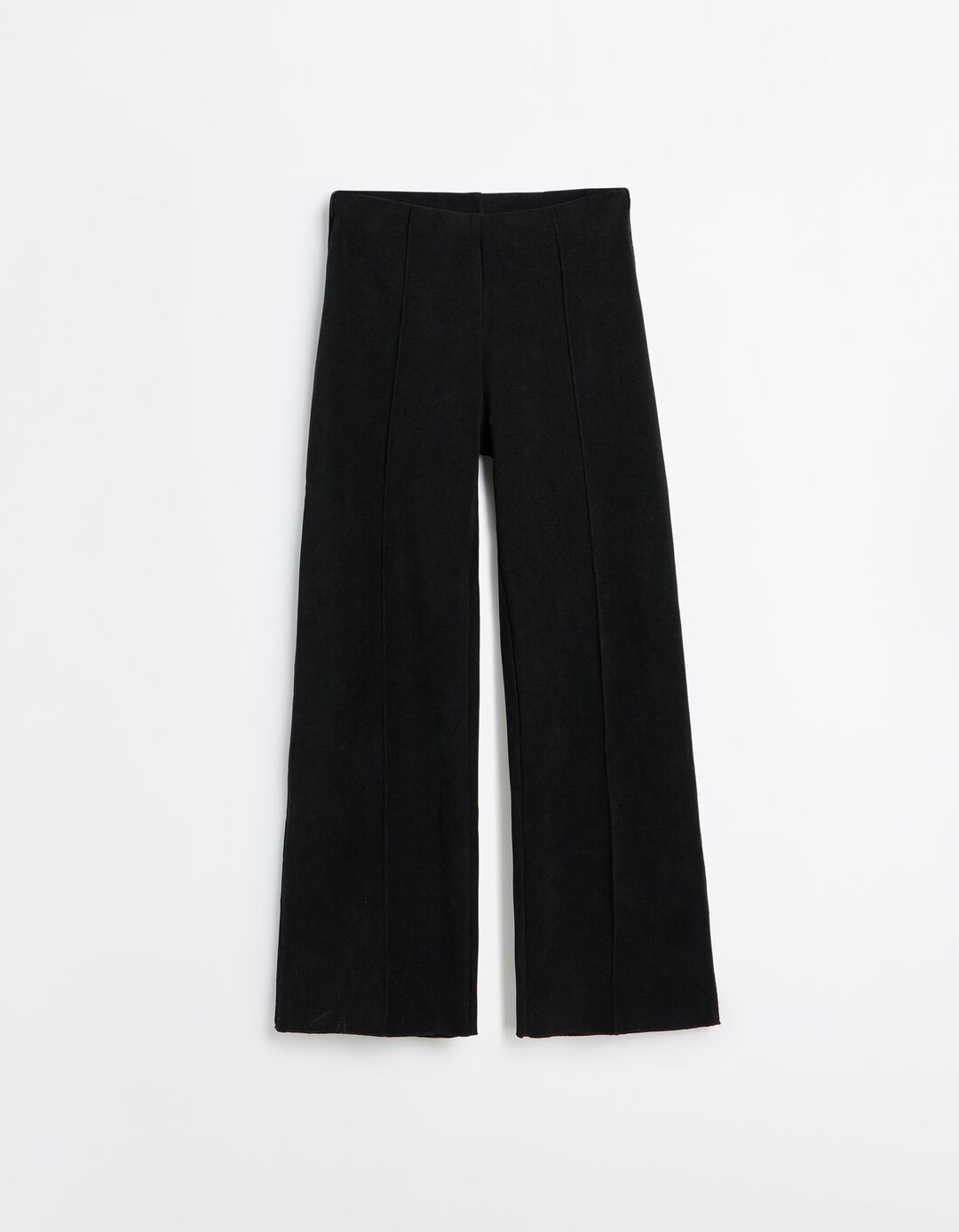 Cal&ccedil;as De Malha Interlock Wide Leg, Mulher, Preto