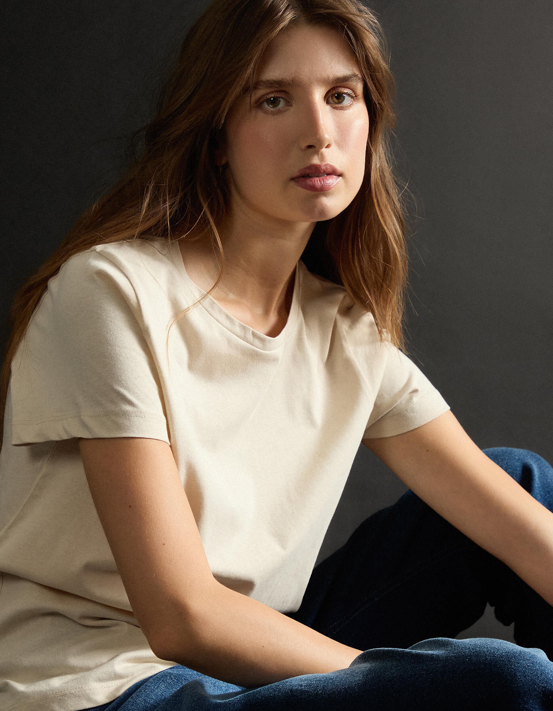 T-shirt, Mulher, Bege Claro