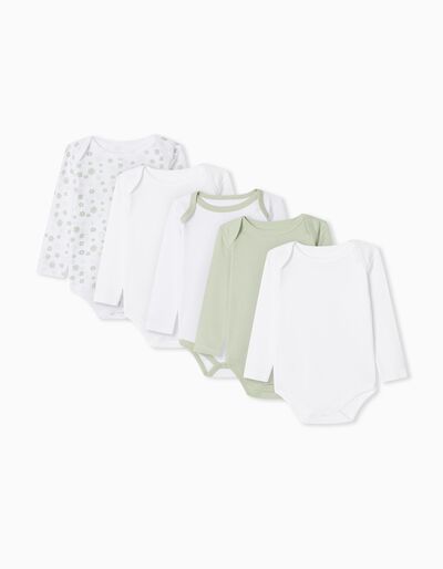 5 Long Sleeve Bodysuits Pack, Baby Girls, Multicolour