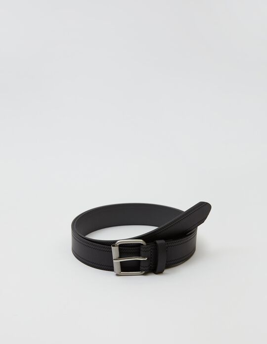 Synthetic Leather Belt, Men, Dark Grey