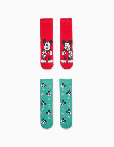 2-Pack Non-Slip Socks for Boys 'Mickey', Red/Green