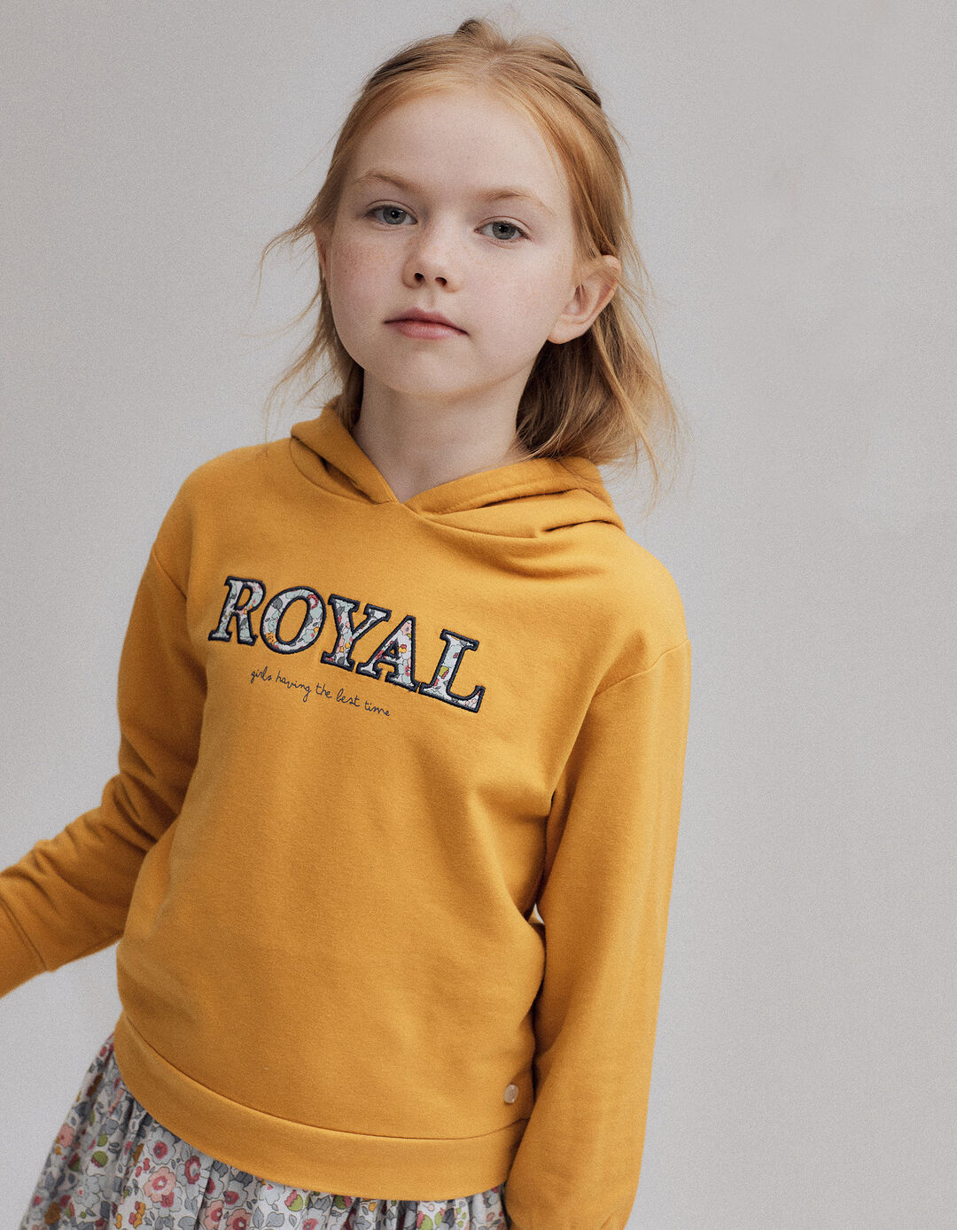 Cotton Hooded Sweatshirt for Girls 'Royal', Toasted Yellow