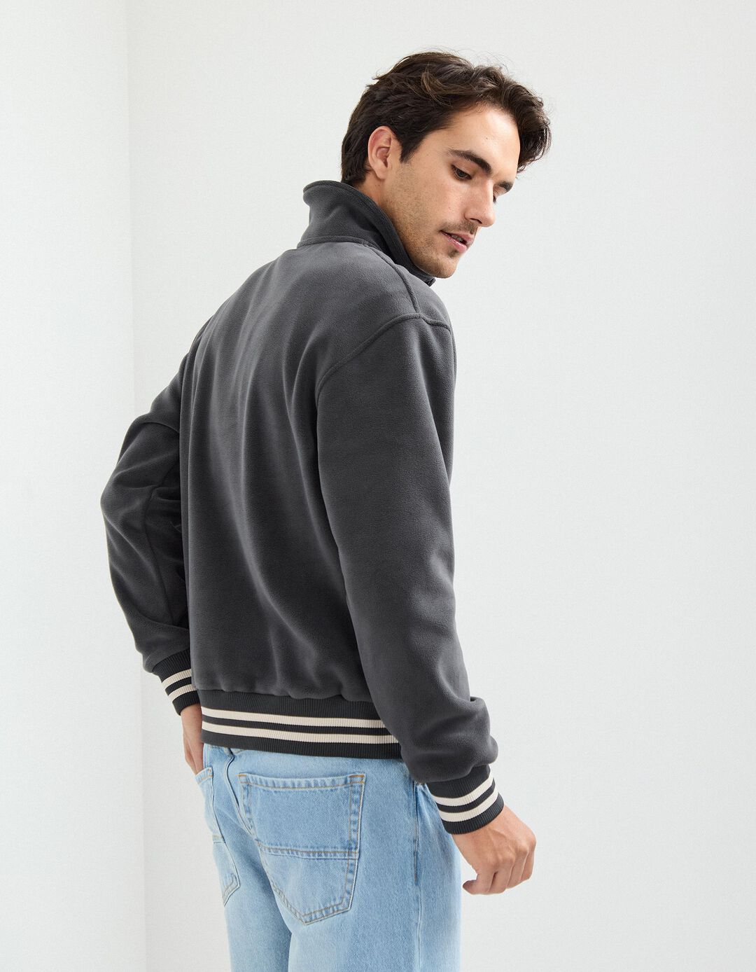 Camisola Polar com Fecho, Homem, Cinzento Escuro