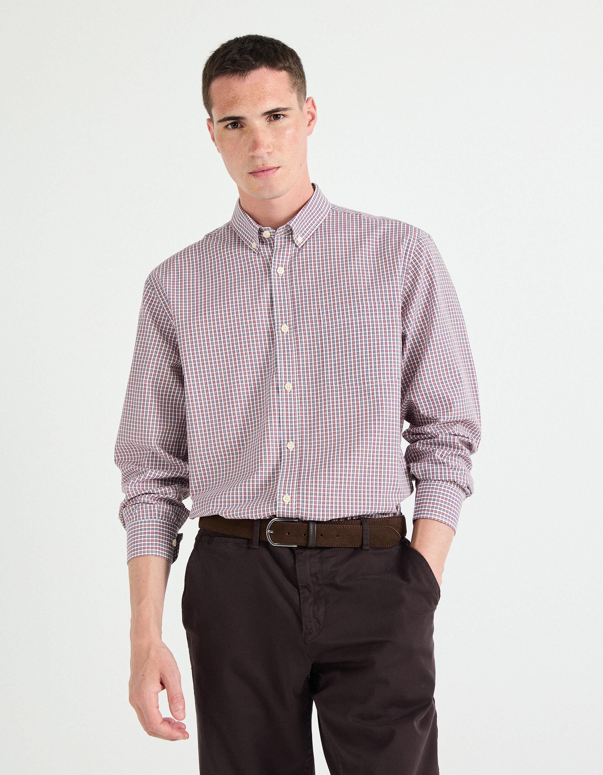 Comprar Online Camisa de Xadrez, Homem, Vermelho Escuro 