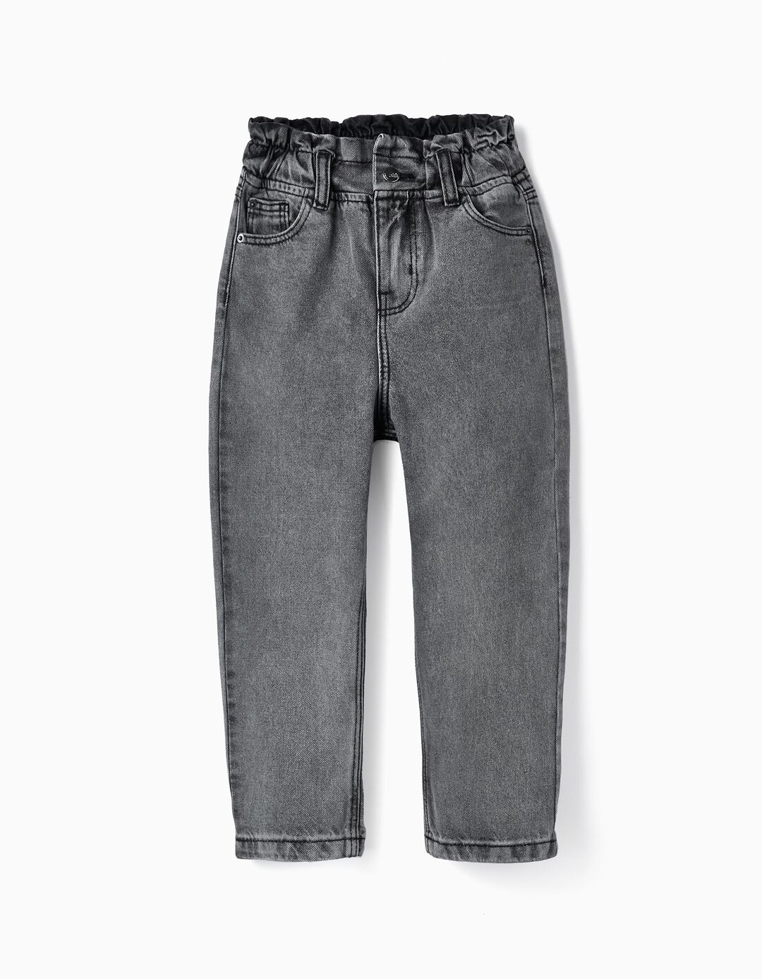 Paperbag Jeans for Girls, Dark Grey