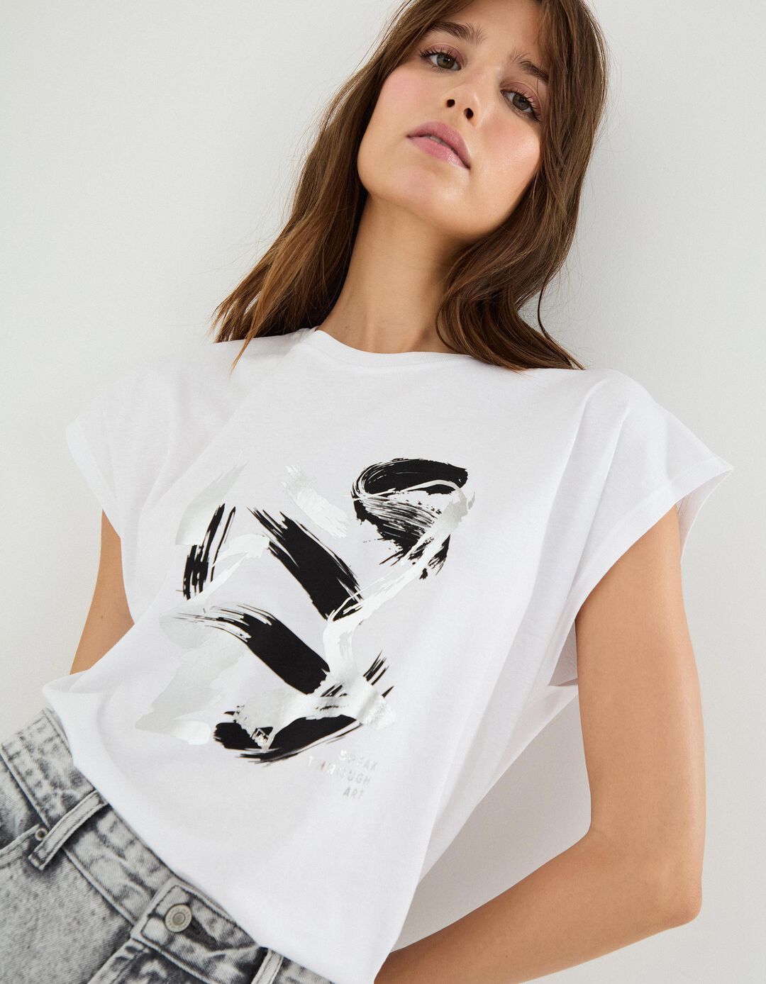 T-shirt Estampado Foil, Mulher, Branco