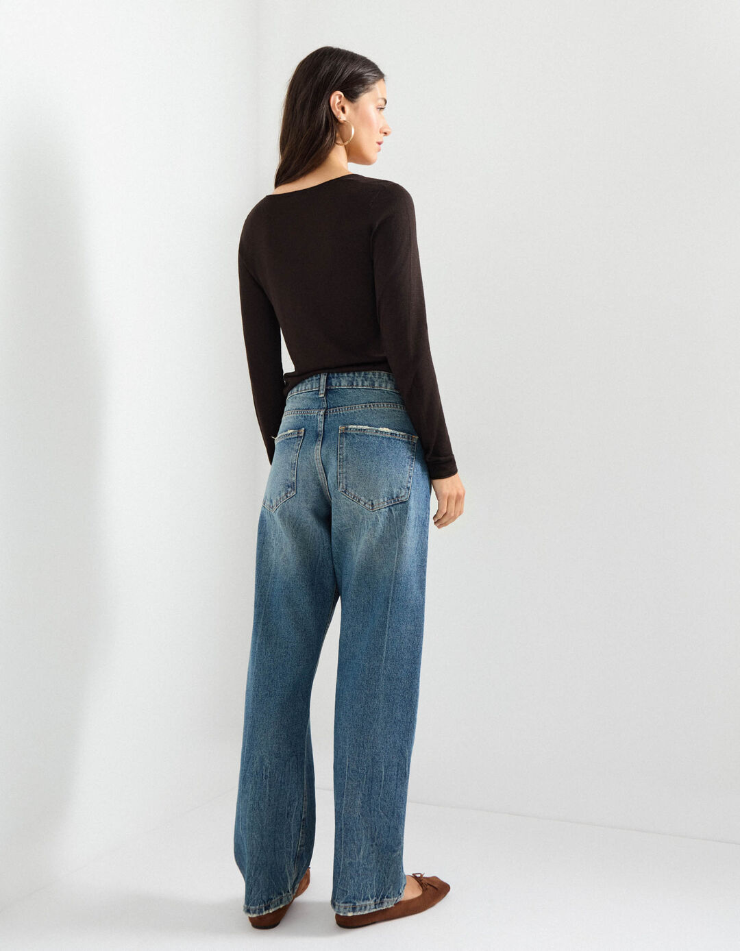 Calças de Ganga 'Straight Fit', Mulher, Azul