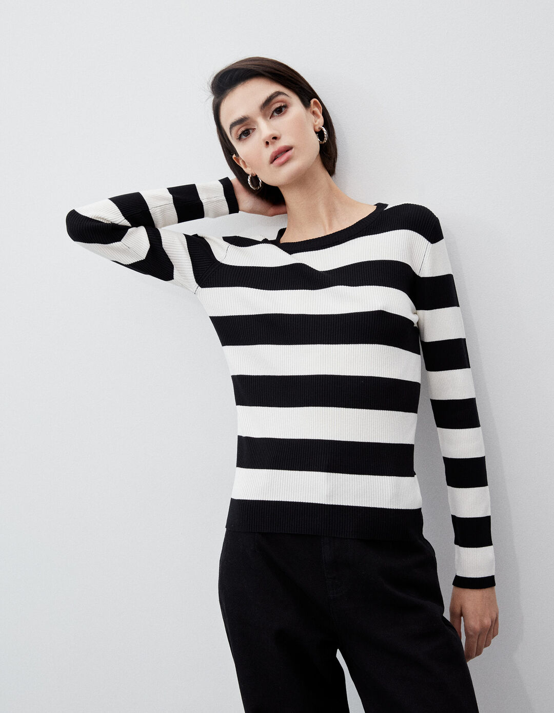 Striped Ribbed Knit Sweater, Women, Multiple colors