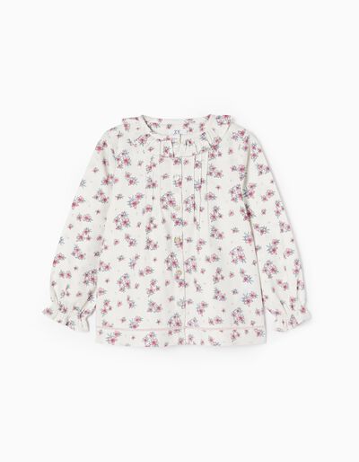 Cotton Floral Shirt for Girls, White
