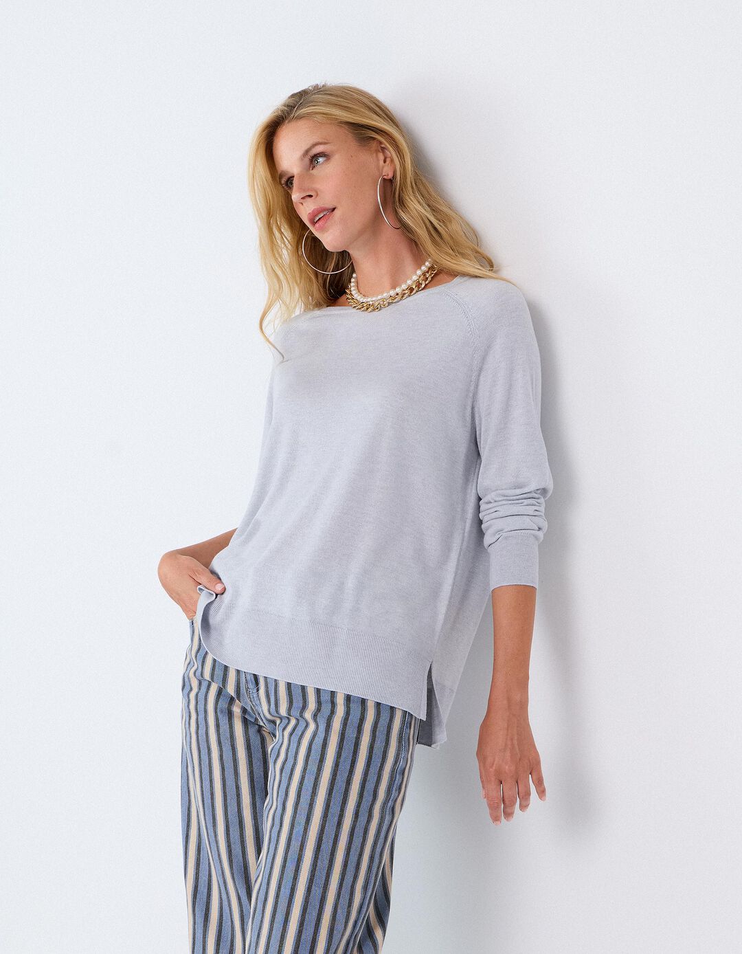 Sweater De Manga Comprida, Mulher, Azul Claro