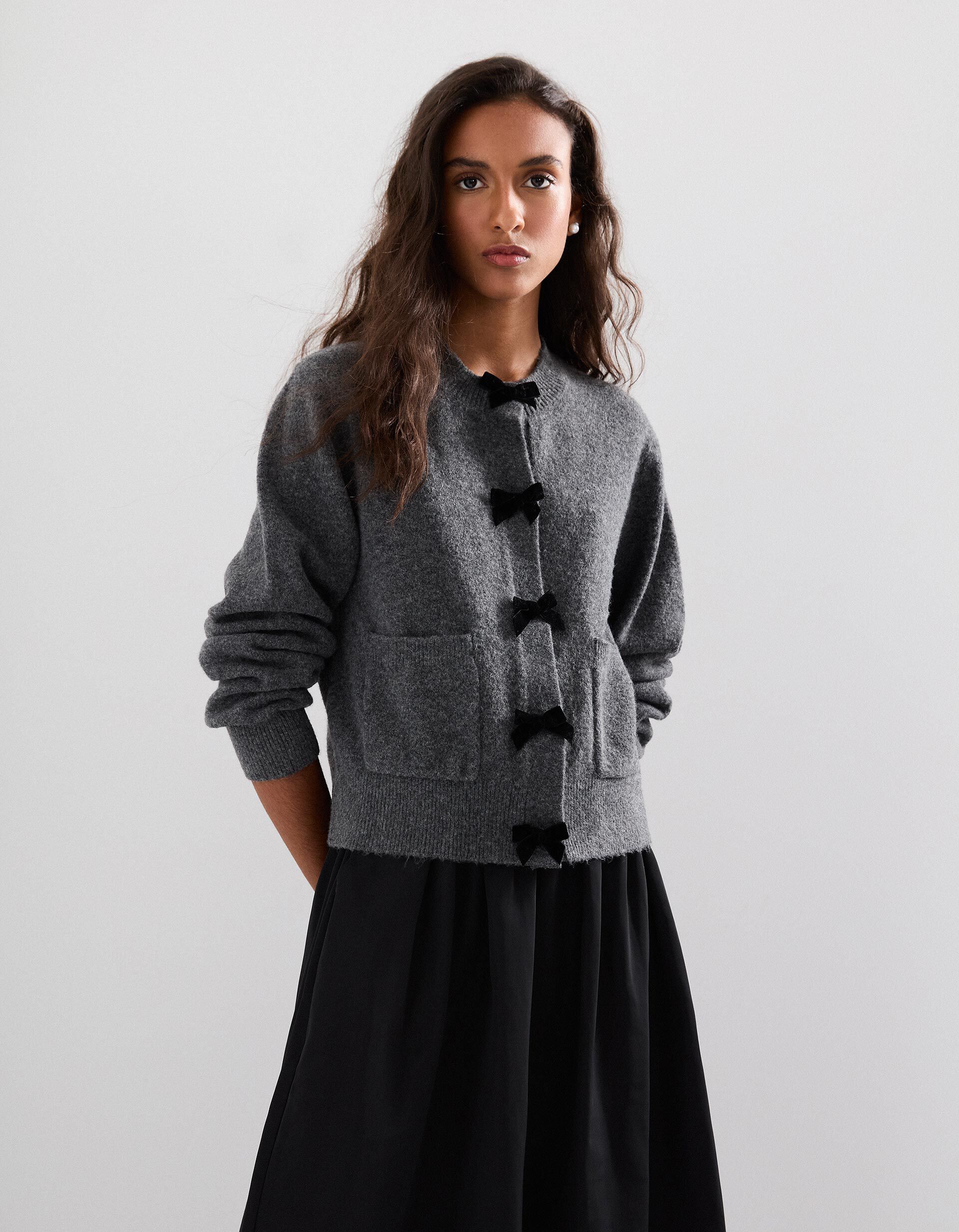 Comprar Online Casaco de Malha com La&ccedil;os, Mulher, Cinzento