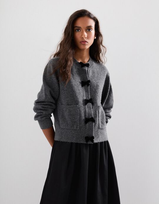 Comprar Online Casaco de Malha com Laços, Mulher, Cinzento