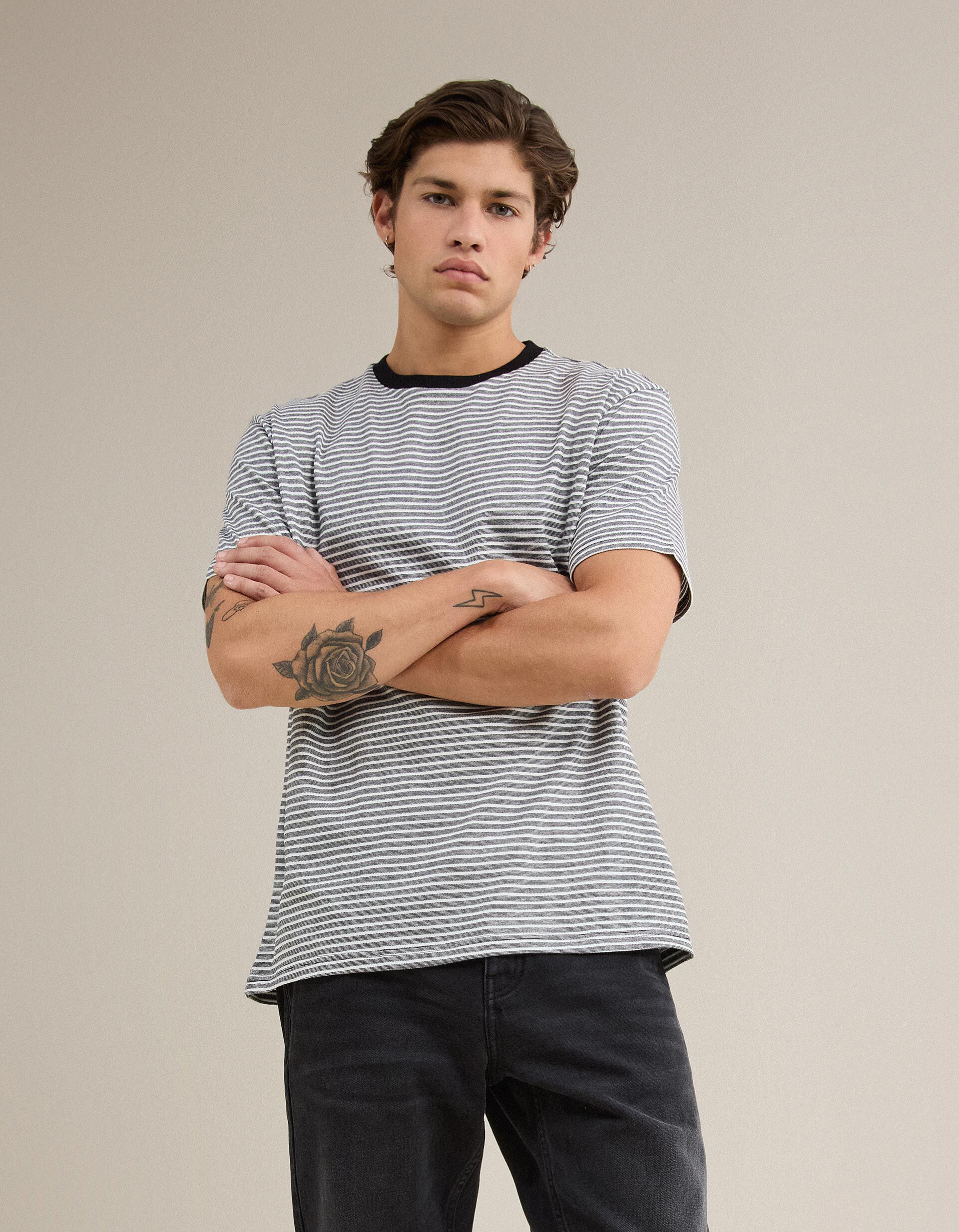 Comprar Online T-shirt Jersey Riscas, Homem, Preto
