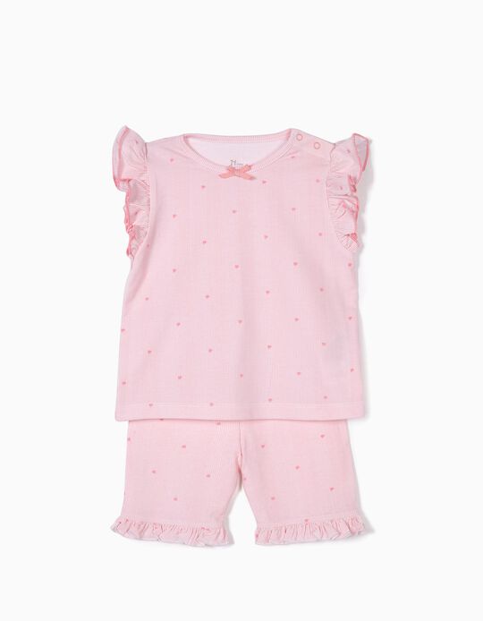 Pijama para Beb&eacute; Menina Riscas e Flores, Rosa
