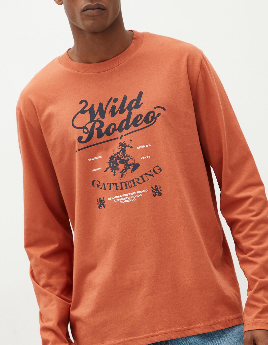 T-shirt de Manga Comprida Estampado, Homem, Laranja