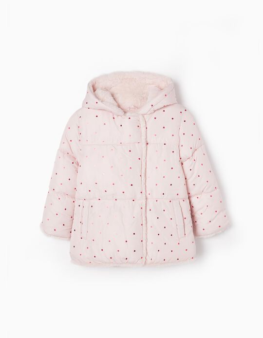 Hooded Puffer Jacket with Polar Lining for Girls 'Clover', Pink