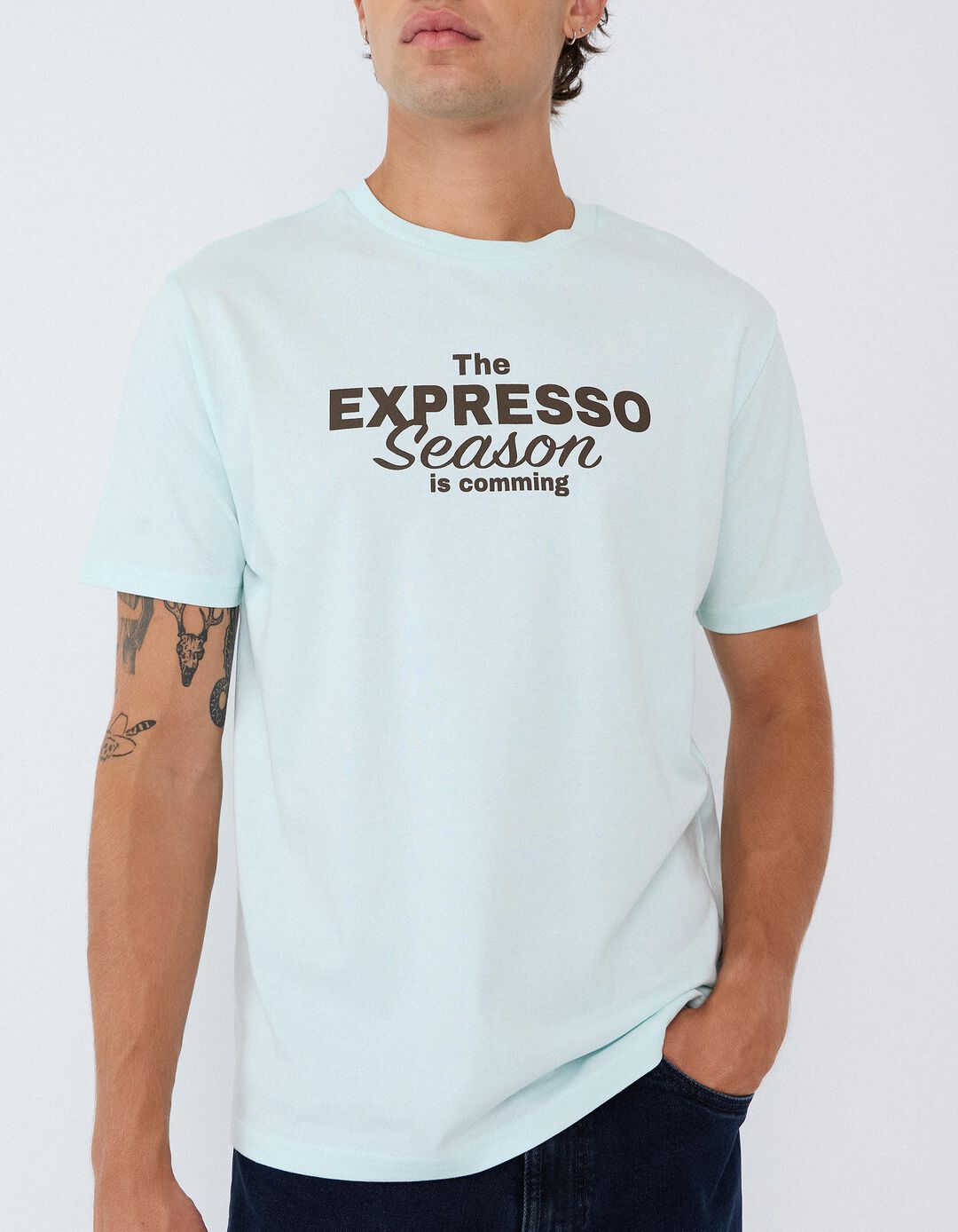 T-shirt Jersey Estampada, Homem, Azul Claro