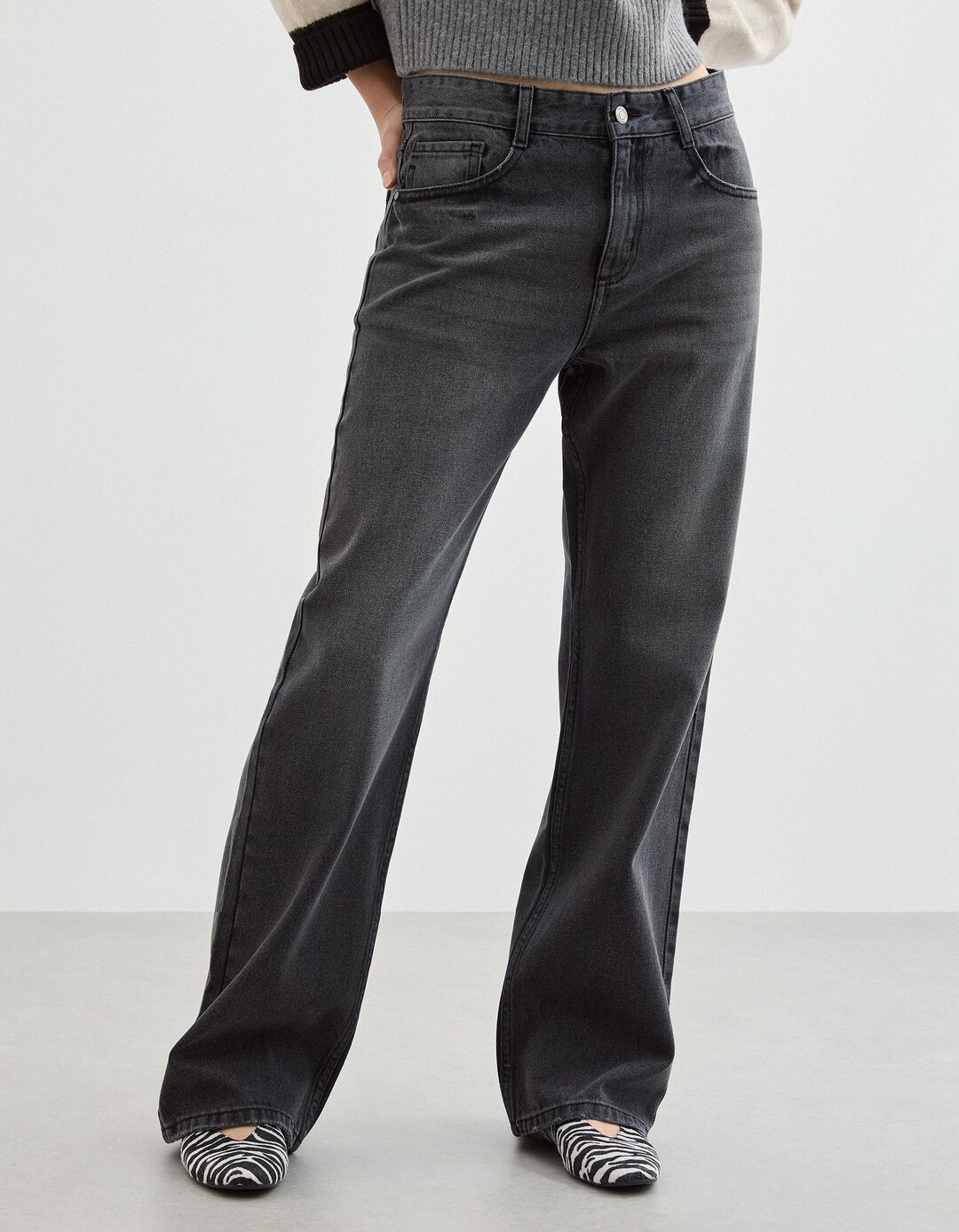 Cal&ccedil;as de Ganga Wide Leg, Mulher, Cinzento