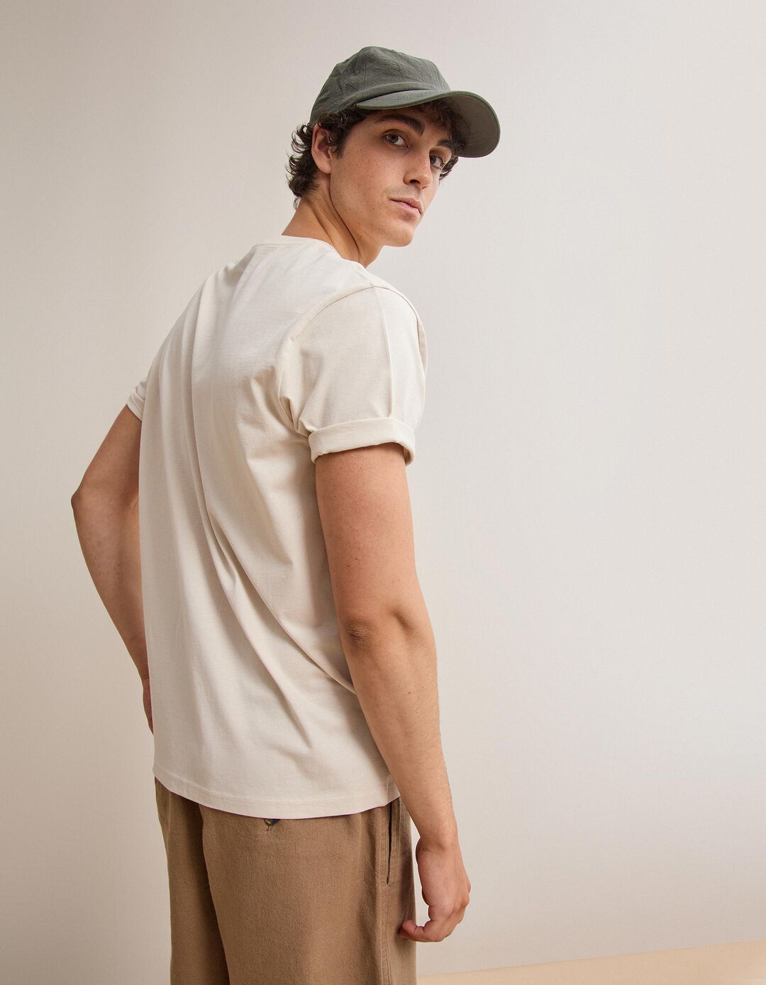 T-shirt Manga Curta, Homem, Bege Claro