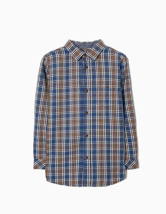 Camisa Xadrez para Menino, Castanho e Azul