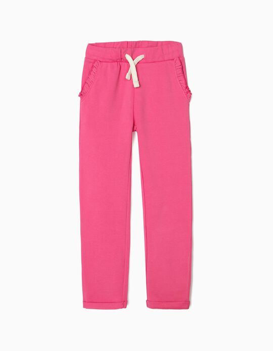 Joggers with Frills for Girls, Pink