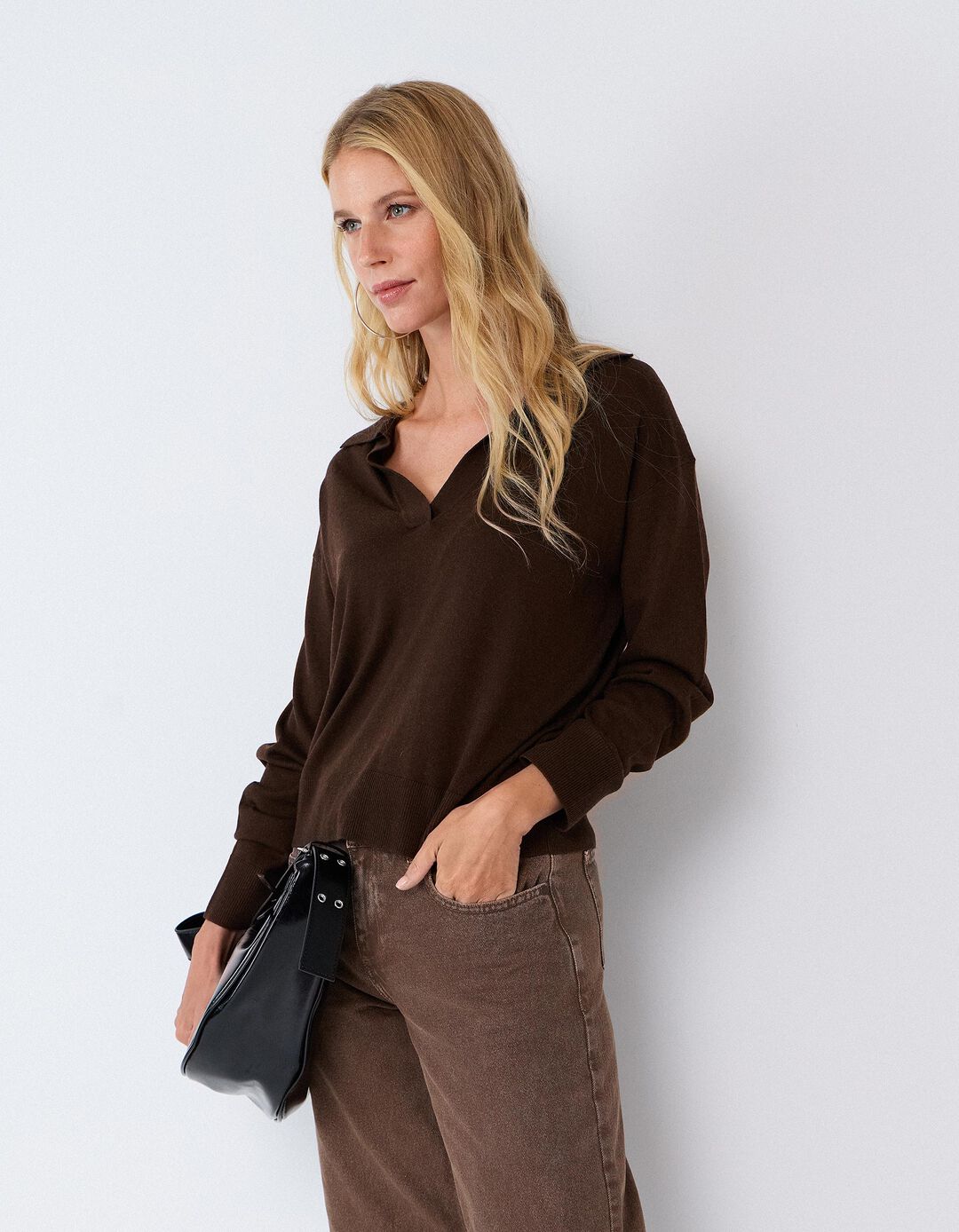 Sweater Polo, Mulher, Castanho Escuro