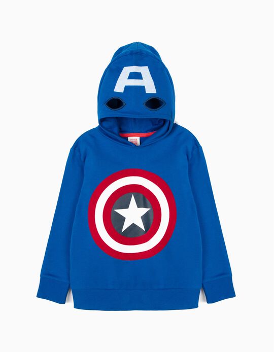 Sweatshirt com Capuz-M&aacute;scara para Menino 'Captain America', Azul