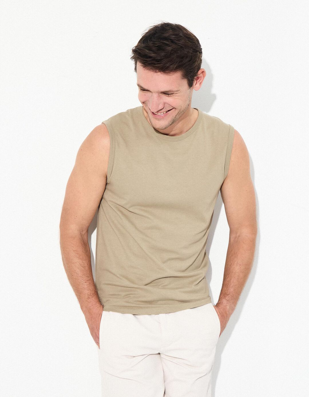 T-shirt sem mangas, Homem, Bege Escuro