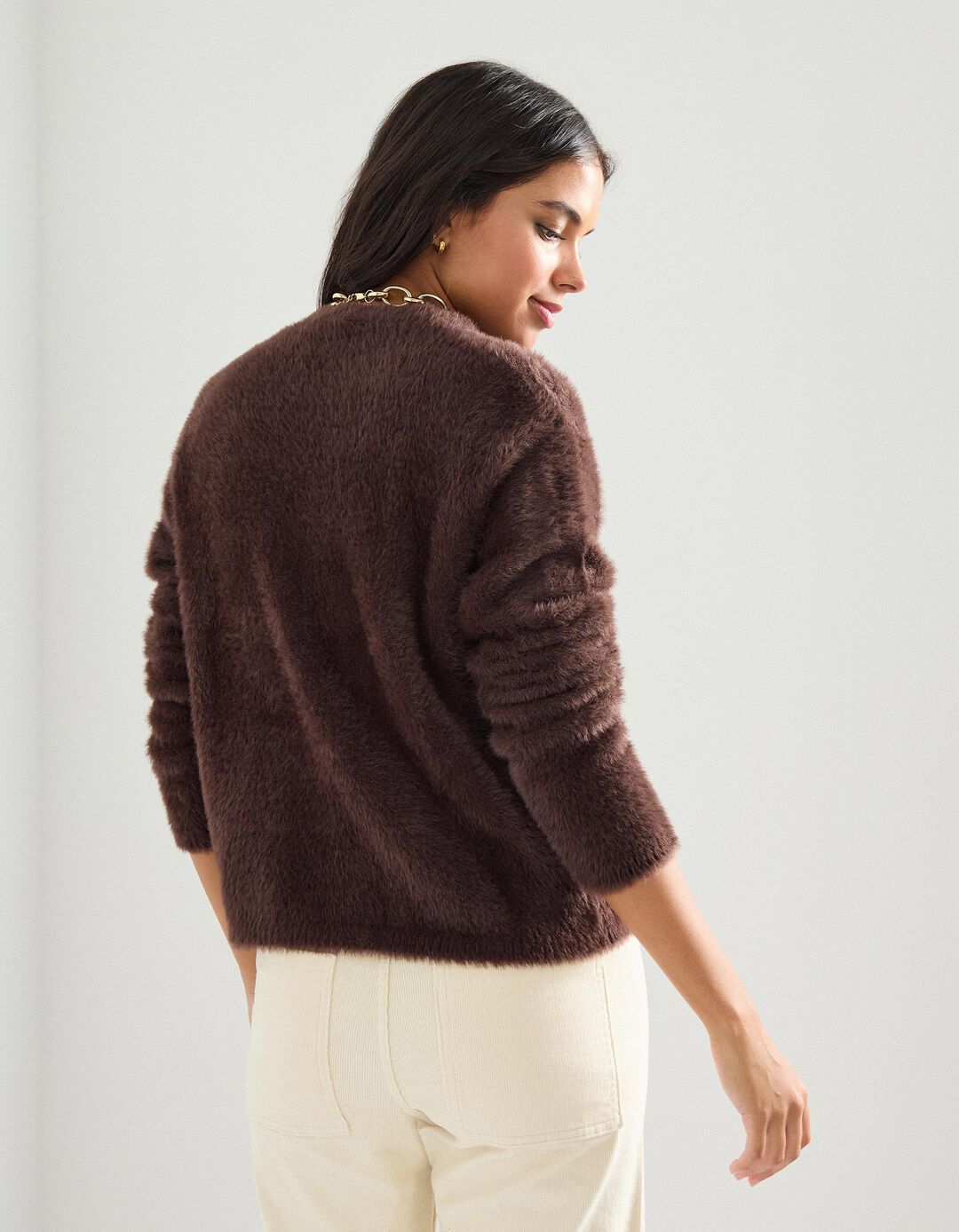 Camisola com Efeito de Pelo, Mulher, Castanho