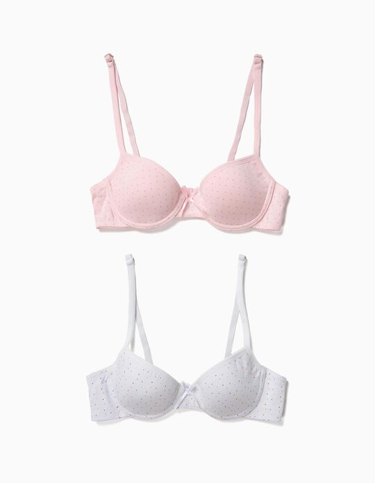 2 Bras for Girls 'Stars and Dots', Pink and White