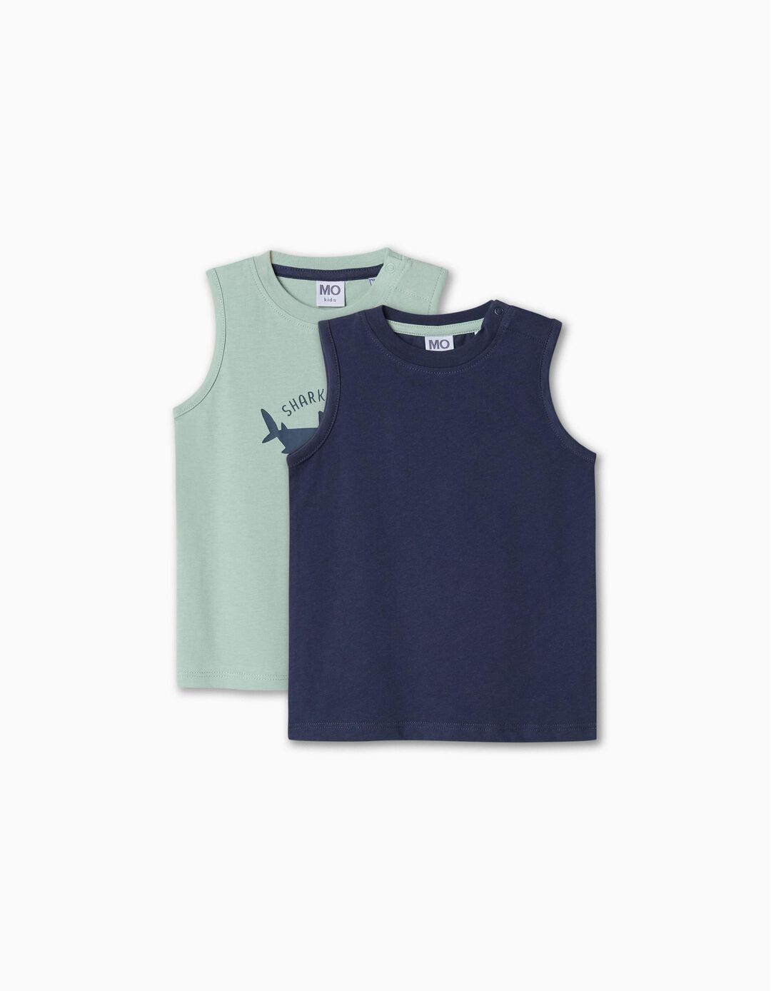 Pack 2 T-shirts sem Mangas, Bebé Menino, Azul Escuro/Verde Claro