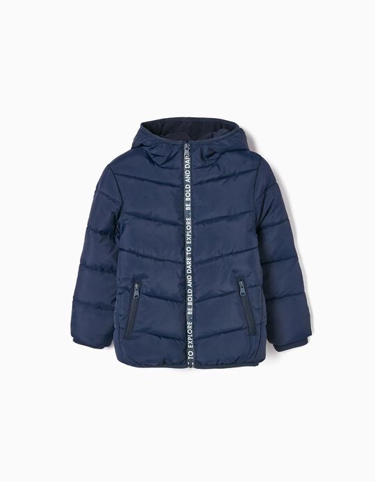 Hooded Puffer Jacket with Polar Lining for Boys 'Be Bold', Dark Blue