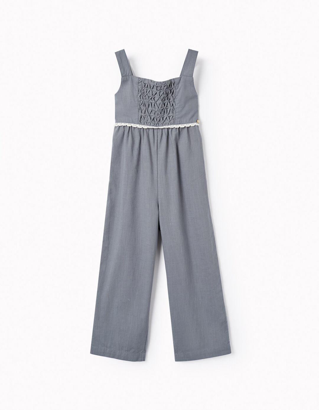 Cotton Jumpsuit with Lace for Girls, Grey
