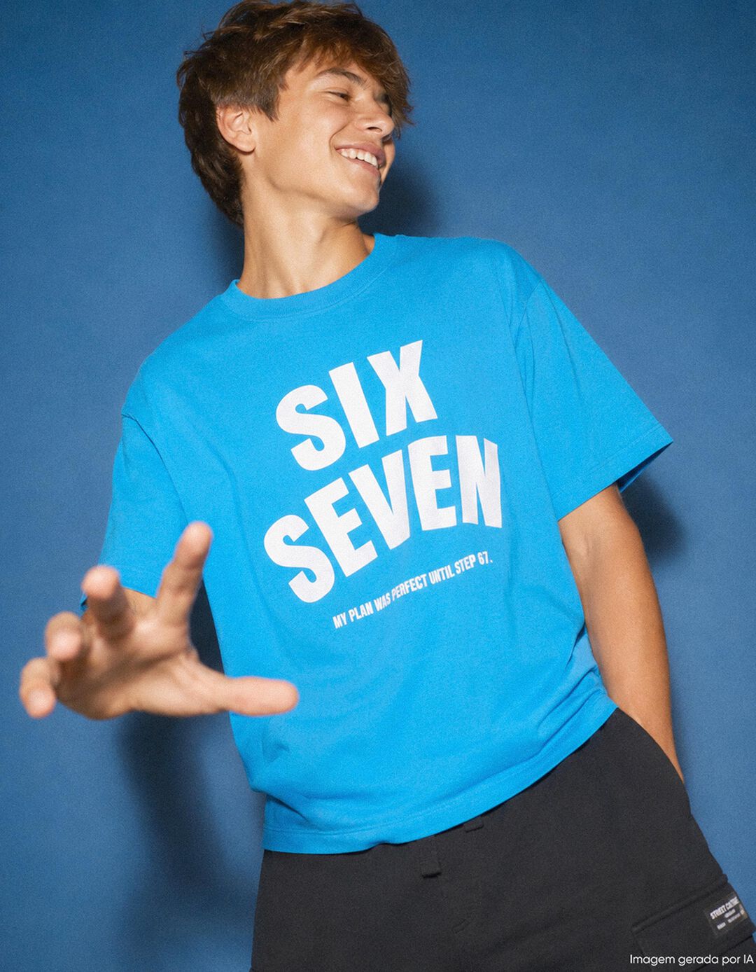 T-shirt Estampada 'Loose Fit', Menino, Azul