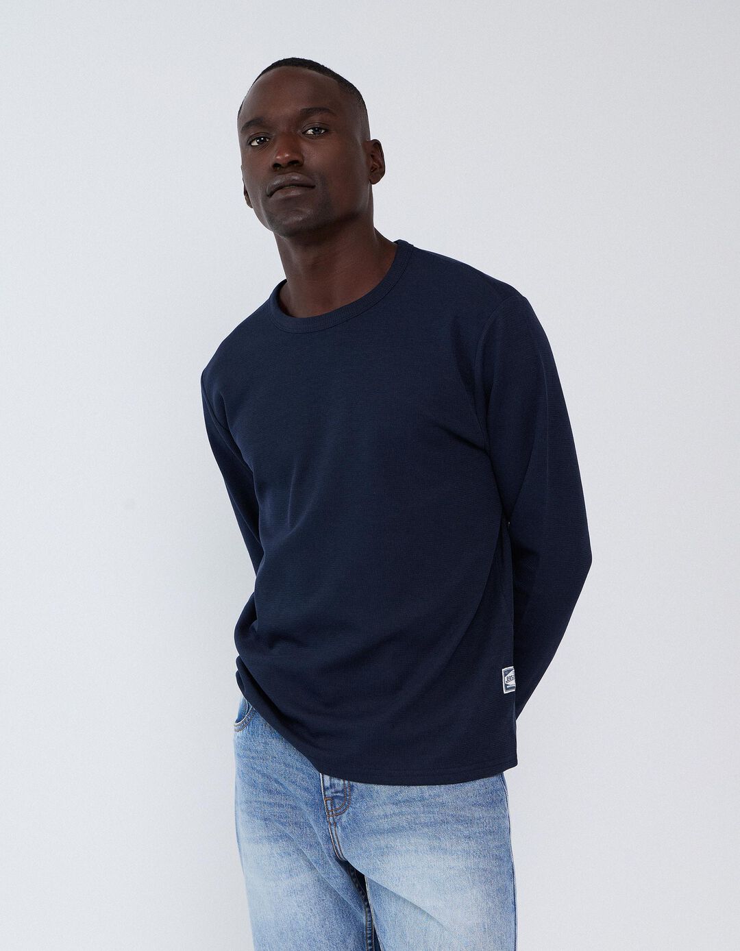 Camisola Efeito Waffle, Homem, Azul Escuro