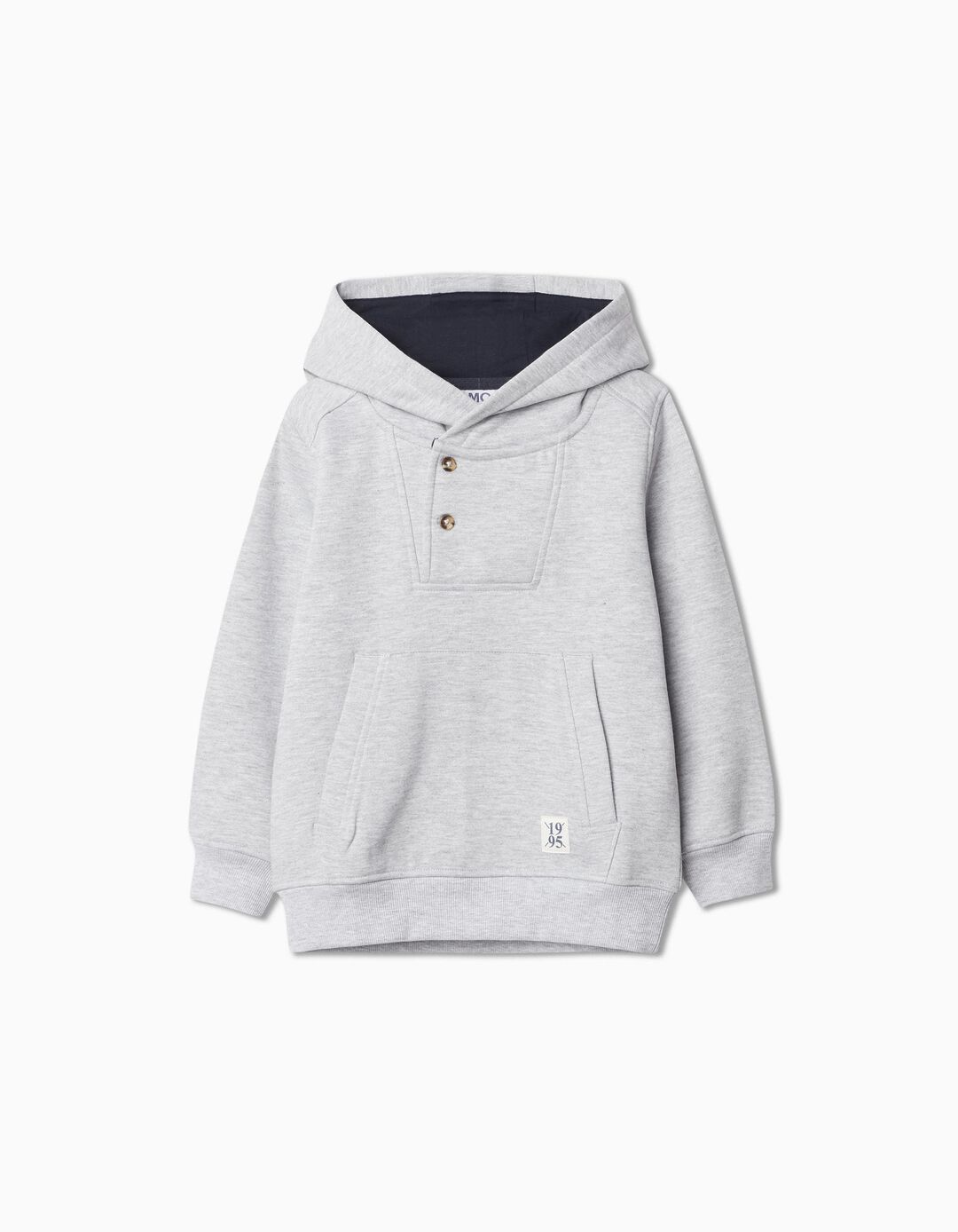 Fleece Hooded Sweatshirt, Boy, Light Gray