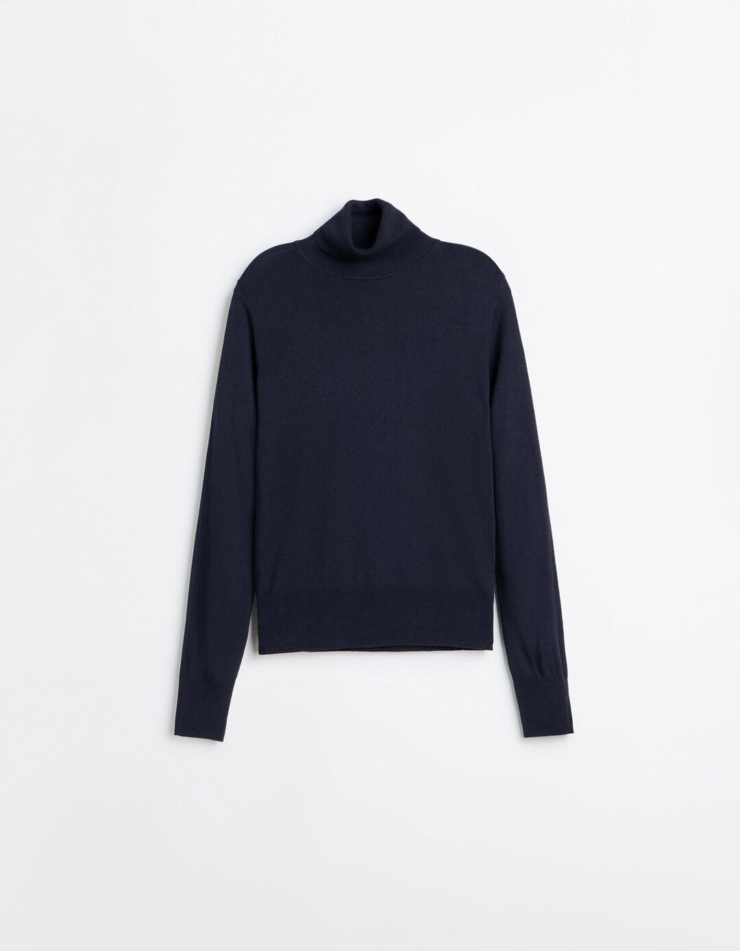 Camisola Gola Alta Com Caxemira, Mulher, Azul Escuro
