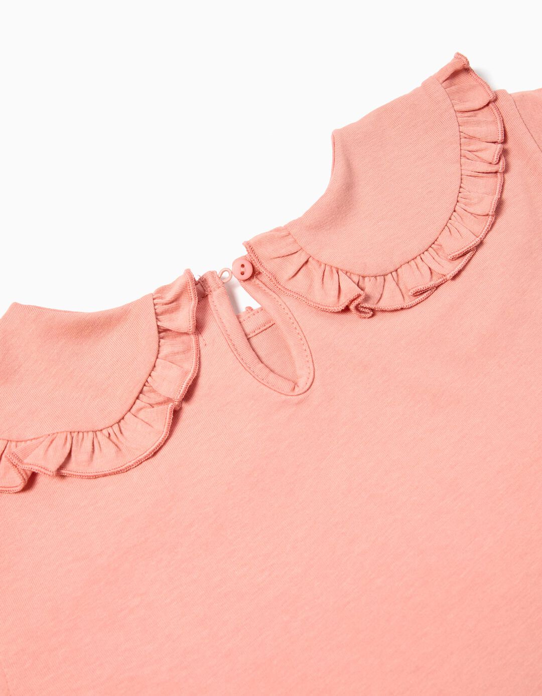 T-shirt com Gola, Menina, Rosa