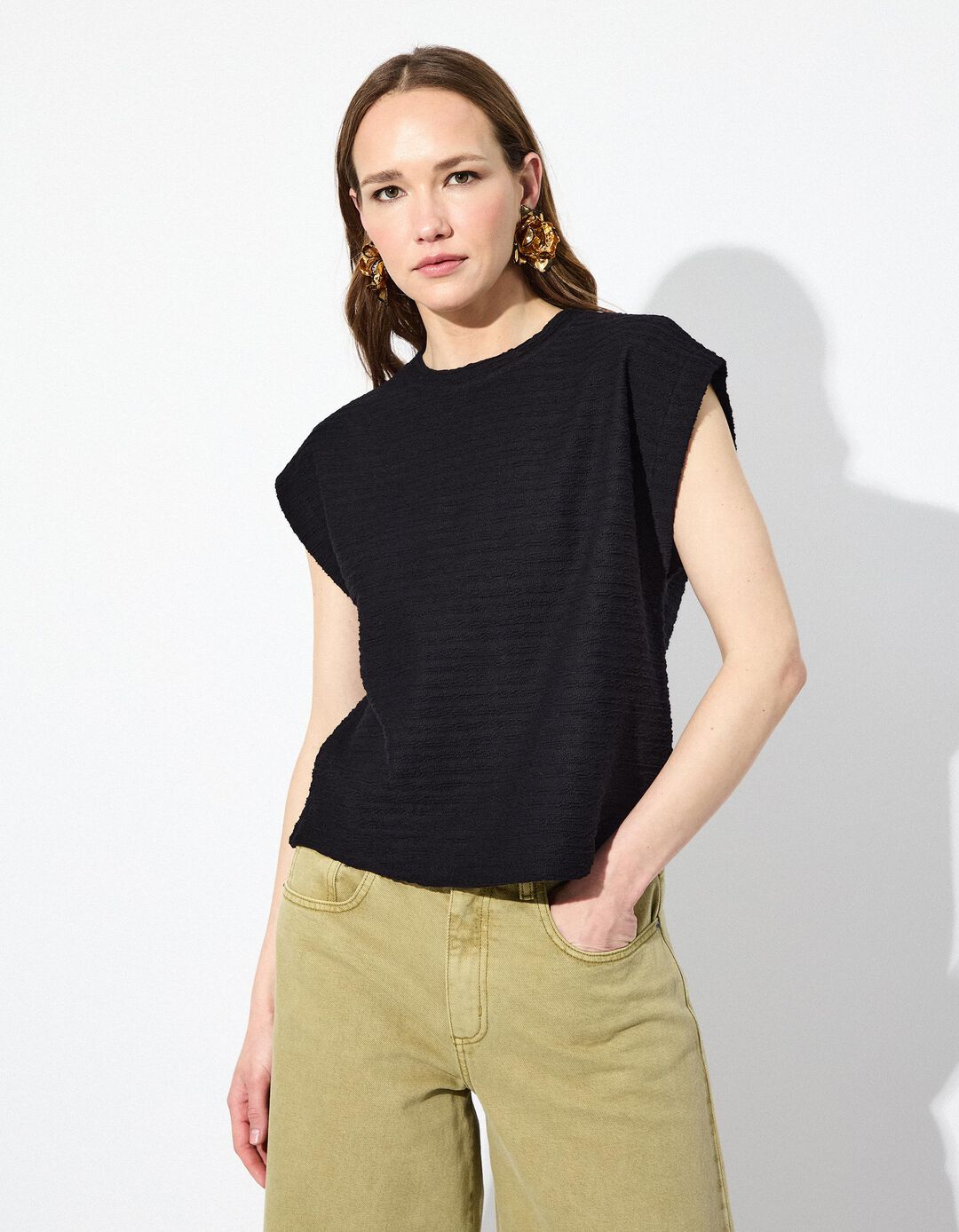 T-shirt sem Mangas, Mulher, Preto