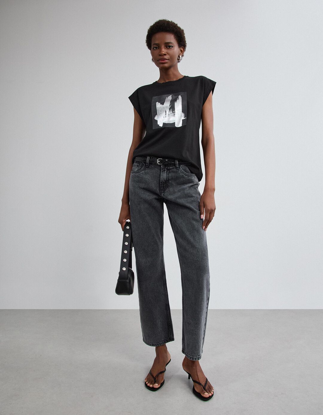 T-shirt Com Estampado Foil, Mulher, Preto