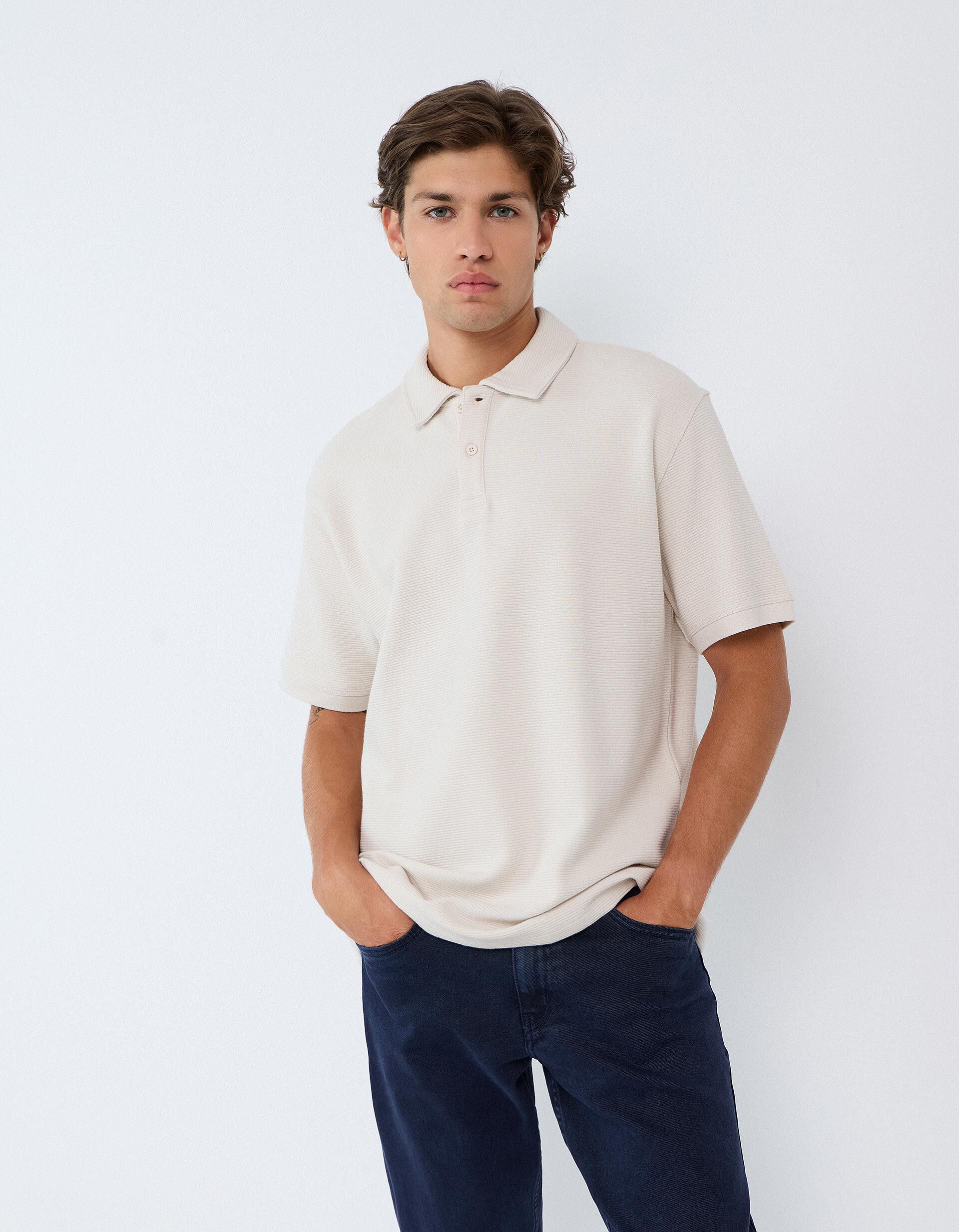 Comprar Online Polo De Malha Texturada, Homem, Bege Claro