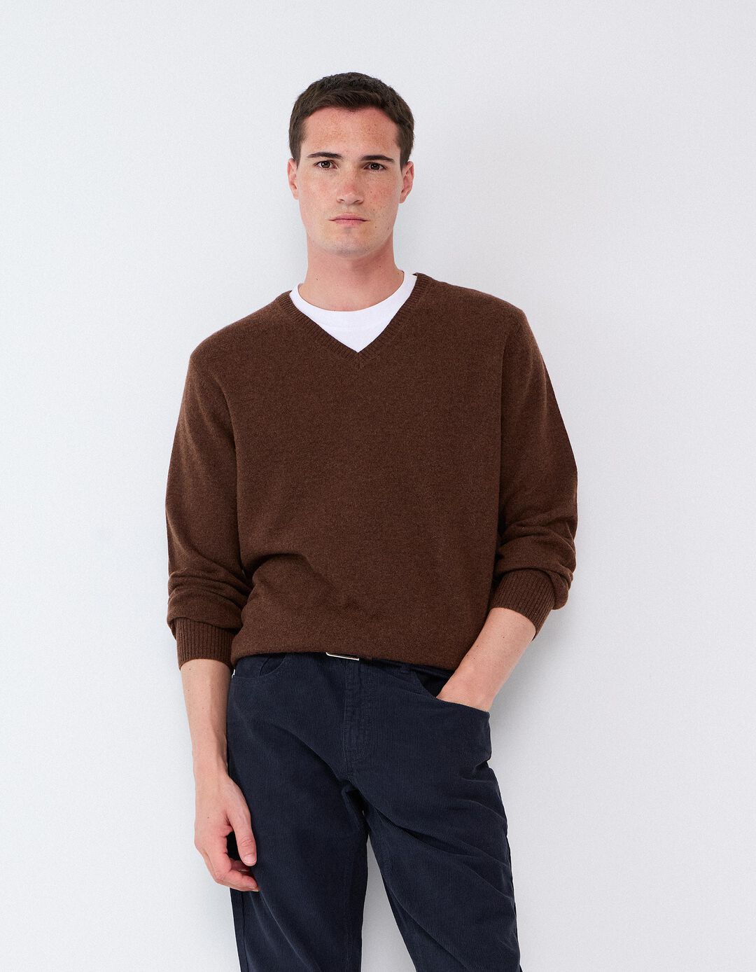 Camisola Com Mistura De L&atilde;, Homem, Castanho